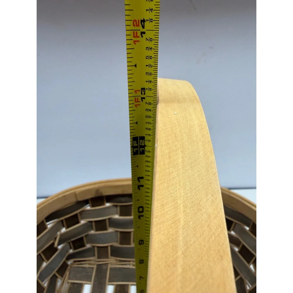 Hand Woven Wood Splint Basket with Handle Two Tone Brown Farmhouse Decor 13.5in